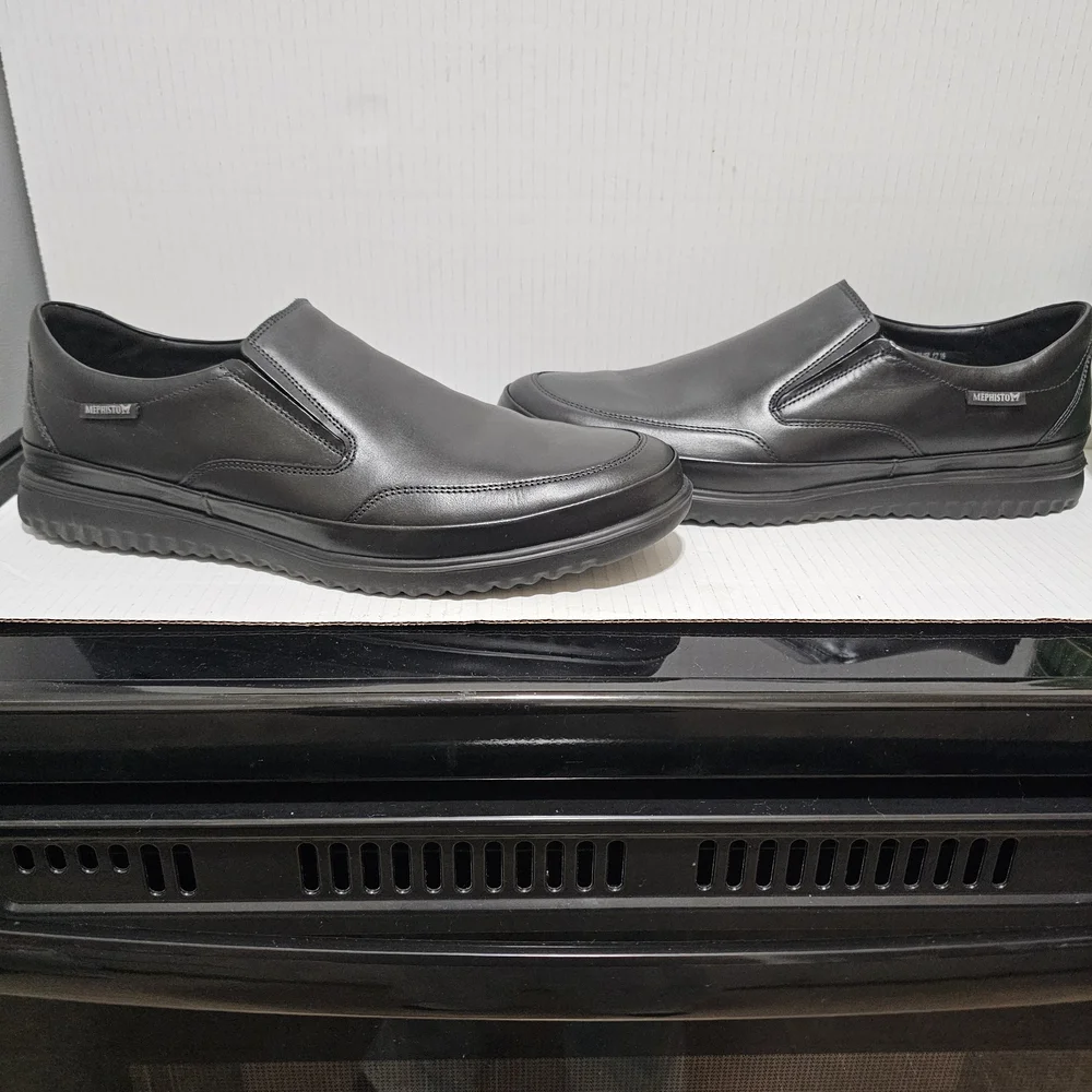 Men's Mephisto Air Jet Twain Black Leather Penny Loafers Sleek Slip-On Sz 13